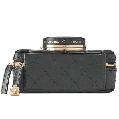 CHANEL Chain Shoulder Bag Matelasse Camera Bag Lambskin Black Gold-Tone Hardware, Pre-Owned