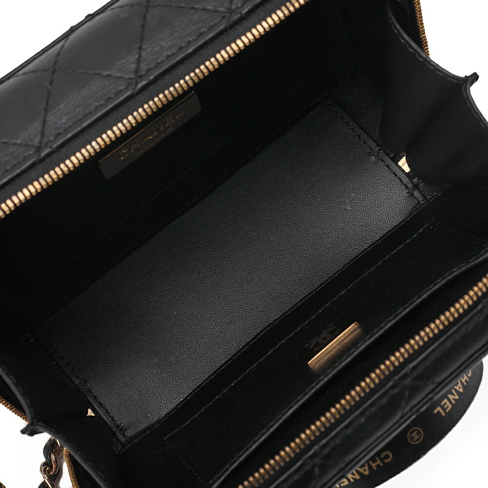 CHANEL Chain Shoulder Bag Matelasse Camera Bag Lambskin Black Gold-Tone Hardware, Pre-Owned