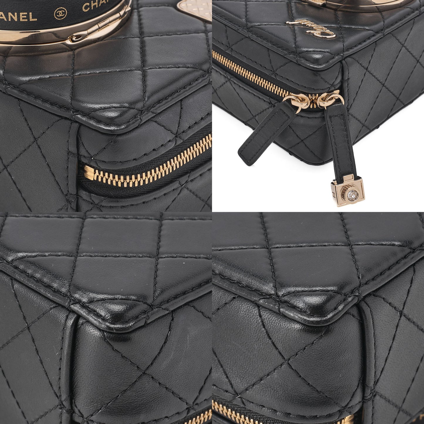 CHANEL Chain Shoulder Bag Matelasse Camera Bag Lambskin Black Gold-Tone Hardware, Pre-Owned