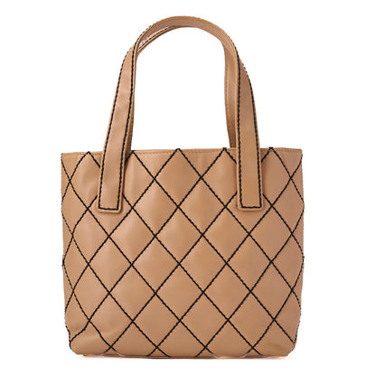 CHANEL Coco Mark Wild Stitch Tote Bag Calf Leather Beige (Gold-Tone Hardware, Pre-Owned