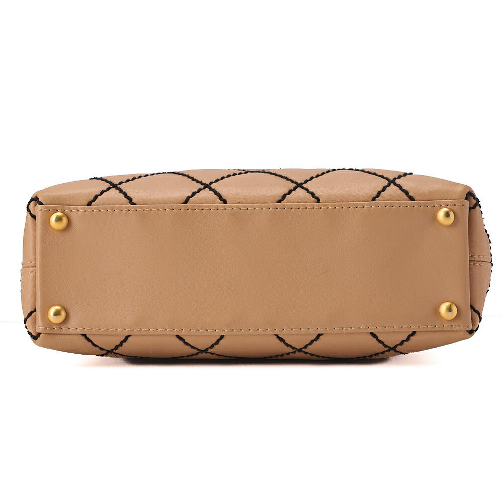CHANEL Coco Mark Wild Stitch Tote Bag Calf Leather Beige (Gold-Tone Hardware, Pre-Owned