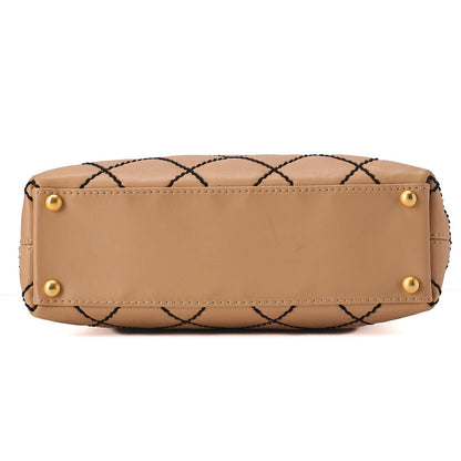 CHANEL Coco Mark Wild Stitch Tote Bag Calf Leather Beige (Gold-Tone Hardware, Pre-Owned