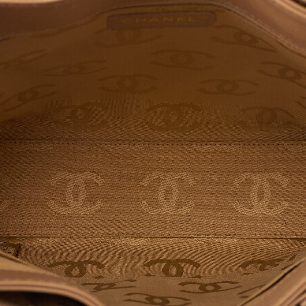 CHANEL Coco Mark Wild Stitch Tote Bag Calf Leather Beige (Gold-Tone Hardware, Pre-Owned