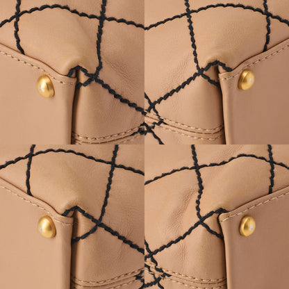CHANEL Coco Mark Wild Stitch Tote Bag Calf Leather Beige (Gold-Tone Hardware, Pre-Owned