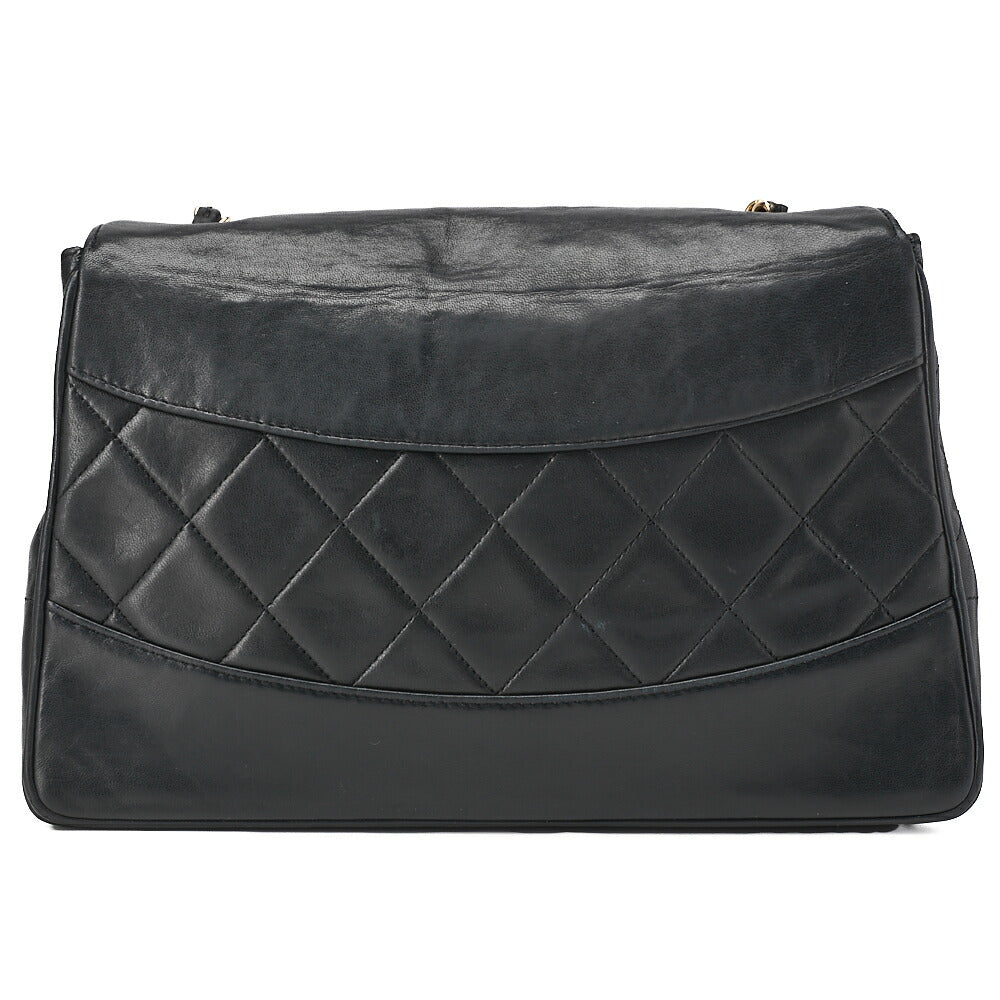 CHANEL チェーンショルダーバッグ マトラッセデザイン フラップ シングル ラムスキン ブラック ゴールド金具, 中古品