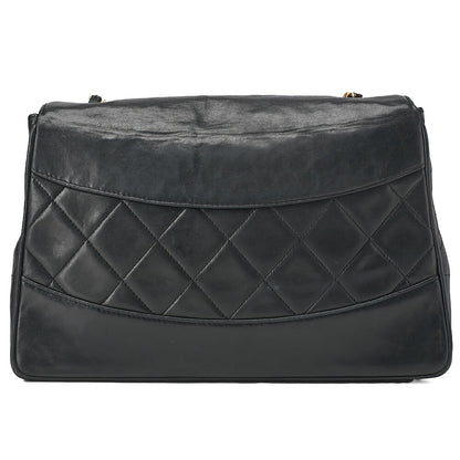 CHANEL チェーンショルダーバッグ マトラッセデザイン フラップ シングル ラムスキン ブラック ゴールド金具, 中古品