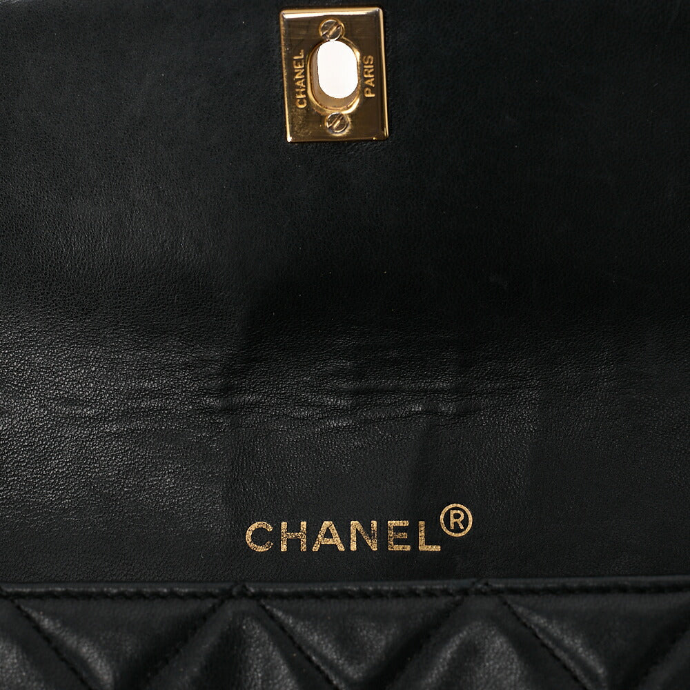 CHANEL チェーンショルダーバッグ マトラッセデザイン フラップ シングル ラムスキン ブラック ゴールド金具, 中古品