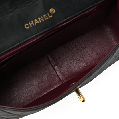CHANEL チェーンショルダーバッグ マトラッセデザイン フラップ シングル ラムスキン ブラック ゴールド金具, 中古品