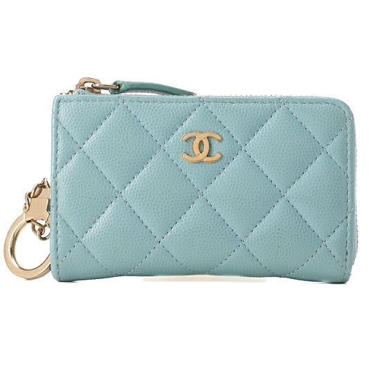 CHANEL Mini Matelasse Caviar Skin Chain Coin Case Mint Green G Fittings Gold -Tone Hardware, Pre-Owned