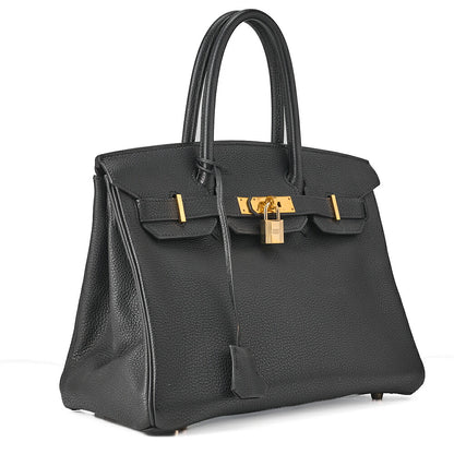 HERMES Birkin 30 Handbag Togo Black Gold-Tone Hardware, Pre-Owned