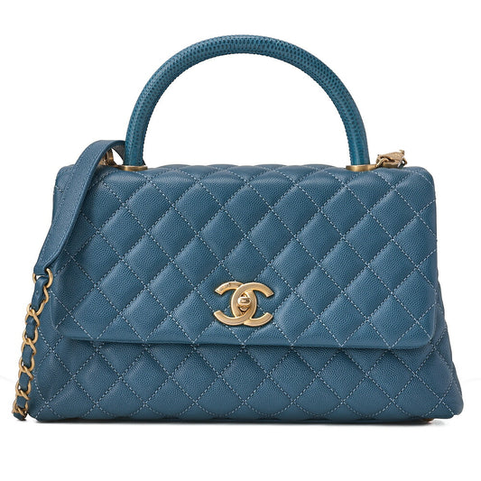 CHANEL Shoulder Bag Matelasse Coco Handle 2WAY Handbag Caviar Skin x Lizard Green Gold-Tone Hardware, Pre-Owned