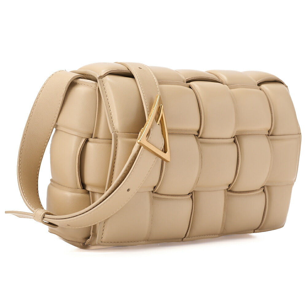 BOTTEGA VENETA Intrecciato Lambskin Padette Cassette Shoulder Back Beige Gold -Tone Hardware, Pre-Owned