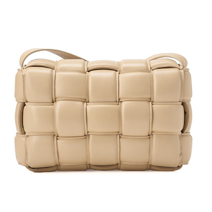 BOTTEGA VENETA Intrecciato Lambskin Padette Cassette Shoulder Back Beige Gold -Tone Hardware, Pre-Owned