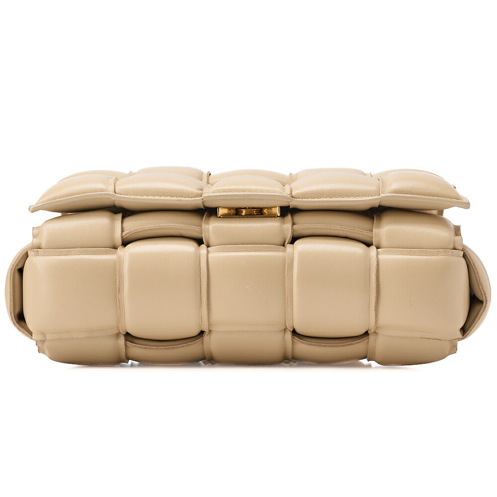 BOTTEGA VENETA Intrecciato Lambskin Padette Cassette Shoulder Back Beige Gold -Tone Hardware, Pre-Owned