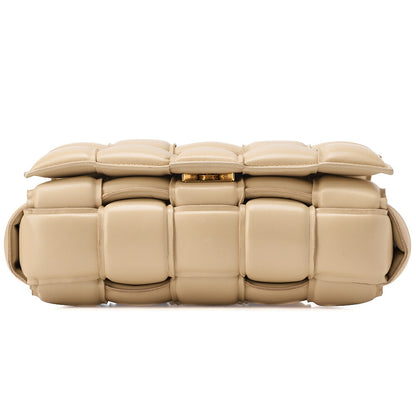 BOTTEGA VENETA Intrecciato Lambskin Padette Cassette Shoulder Back Beige Gold -Tone Hardware, Pre-Owned