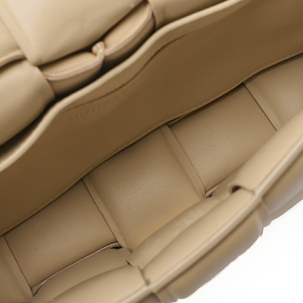 BOTTEGA VENETA Intrecciato Lambskin Padette Cassette Shoulder Back Beige Gold -Tone Hardware, Pre-Owned