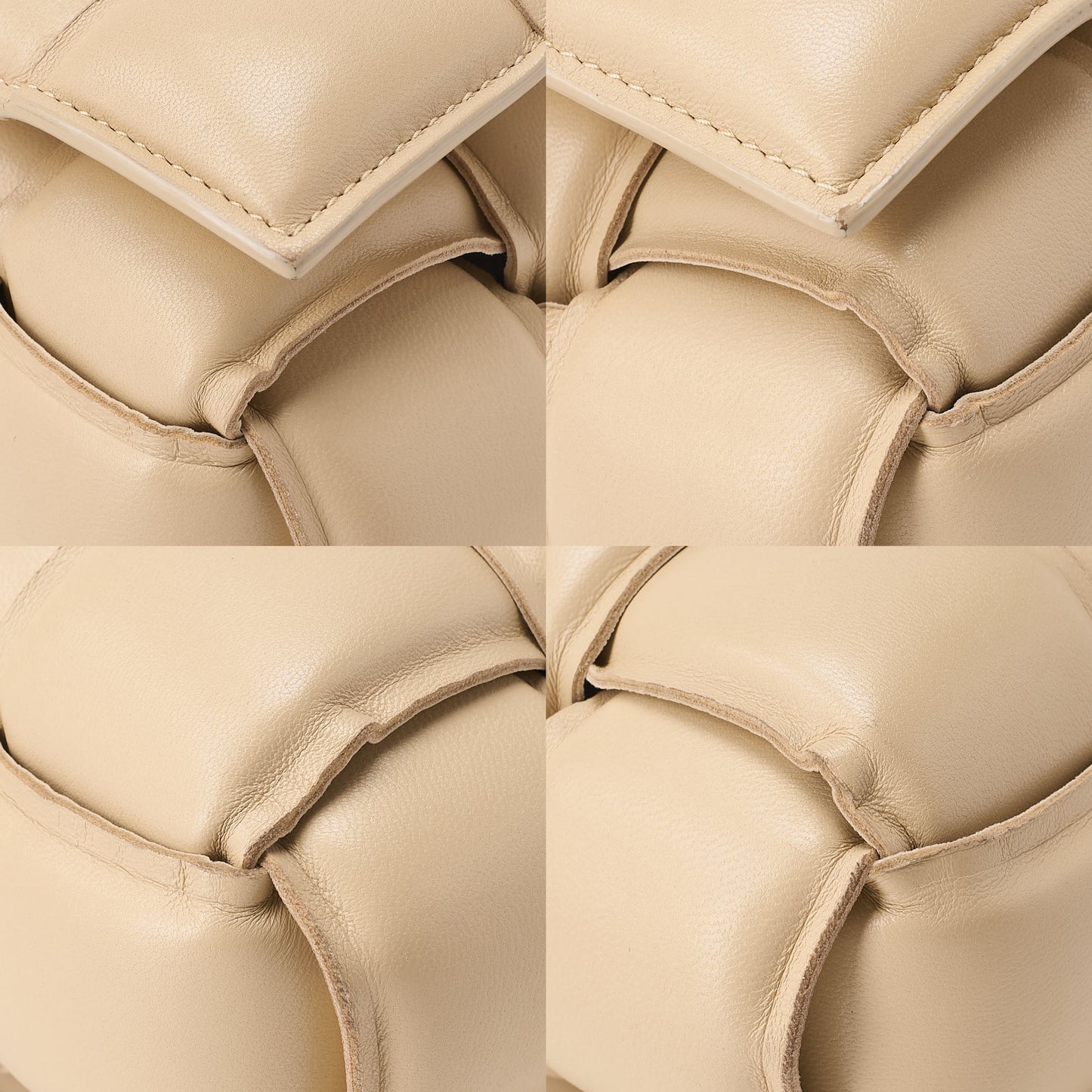 BOTTEGA VENETA Intrecciato Lambskin Padette Cassette Shoulder Back Beige Gold -Tone Hardware, Pre-Owned
