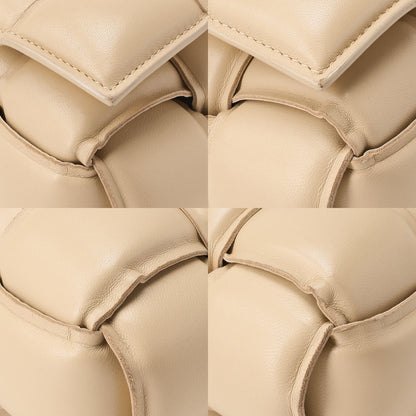 BOTTEGA VENETA Intrecciato Lambskin Padette Cassette Shoulder Back Beige Gold -Tone Hardware, Pre-Owned