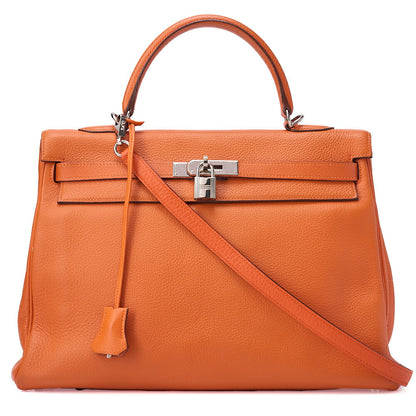 HERMES Kelly 35 Inseam Trialon 2way Handbag Orange (Silver-Tone Hardware, Pre-Owned