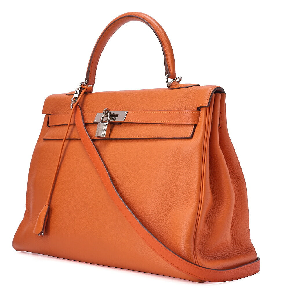 HERMES Kelly 35 Inseam Trialon 2way Handbag Orange (Silver-Tone Hardware, Pre-Owned