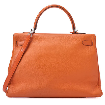 HERMES Kelly 35 Inseam Trialon 2way Handbag Orange (Silver-Tone Hardware, Pre-Owned