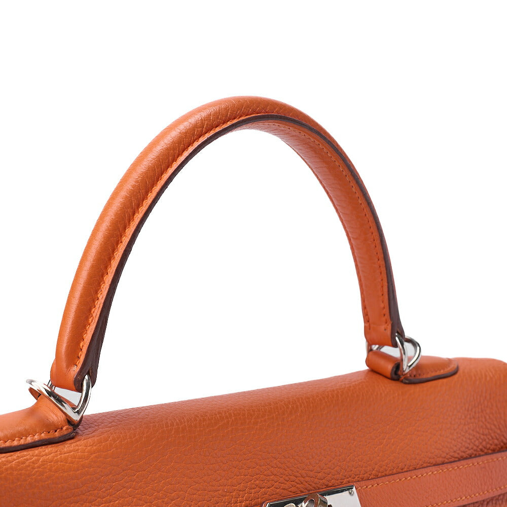 HERMES Kelly 35 Inseam Trialon 2way Handbag Orange (Silver-Tone Hardware, Pre-Owned