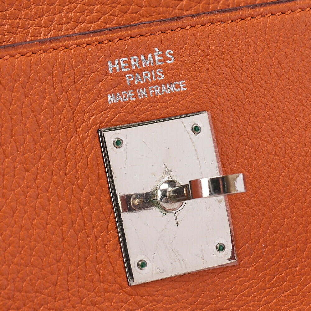 HERMES Kelly 35 Inseam Trialon 2way Handbag Orange (Silver-Tone Hardware, Pre-Owned