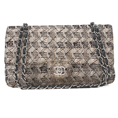 シャネル マトラッセ ツイード ダブルフラップ 25cm チェーンショルダー バイカラー シルバー金具 中古