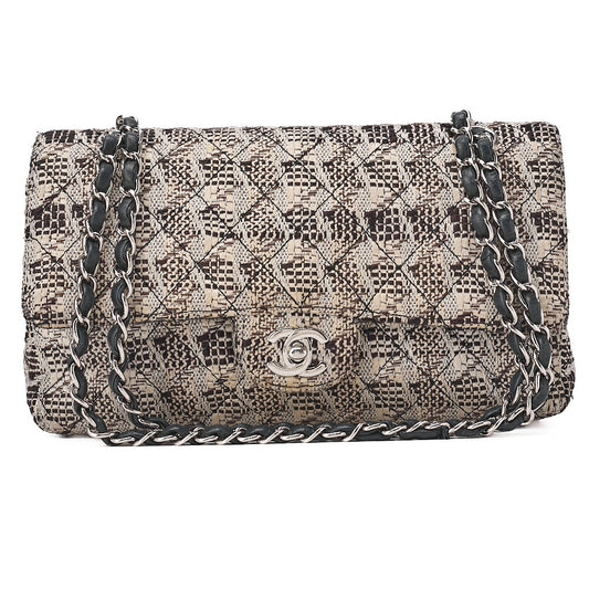 CHANEL Matelasse  Tweed Double Flap 25cm Chain Shoulder Bicolor Silver -Tone Hardware, Pre-Owned