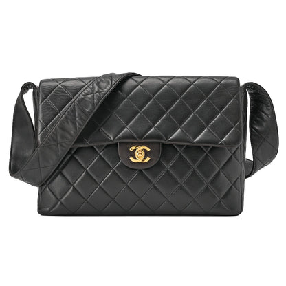 CHANEL Lambskin Matelasse Turnlock Single One Shoulder Black Gold-Tone Hardware, Pre-Owned