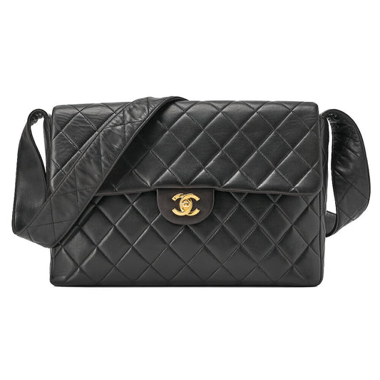CHANEL Lambskin Matelasse Turnlock Single One Shoulder Black Gold-Tone Hardware, Pre-Owned