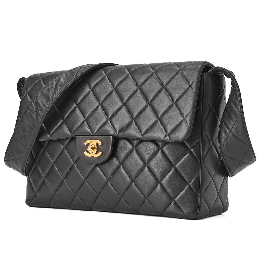 CHANEL Lambskin Matelasse Turnlock Single One Shoulder Black Gold-Tone Hardware, Pre-Owned