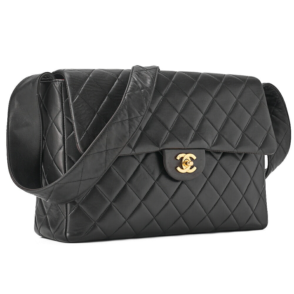 CHANEL Lambskin Matelasse Turnlock Single One Shoulder Black Gold-Tone Hardware, Pre-Owned