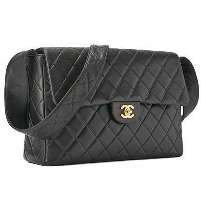 CHANEL Lambskin Matelasse Turnlock Single One Shoulder Black Gold-Tone Hardware, Pre-Owned