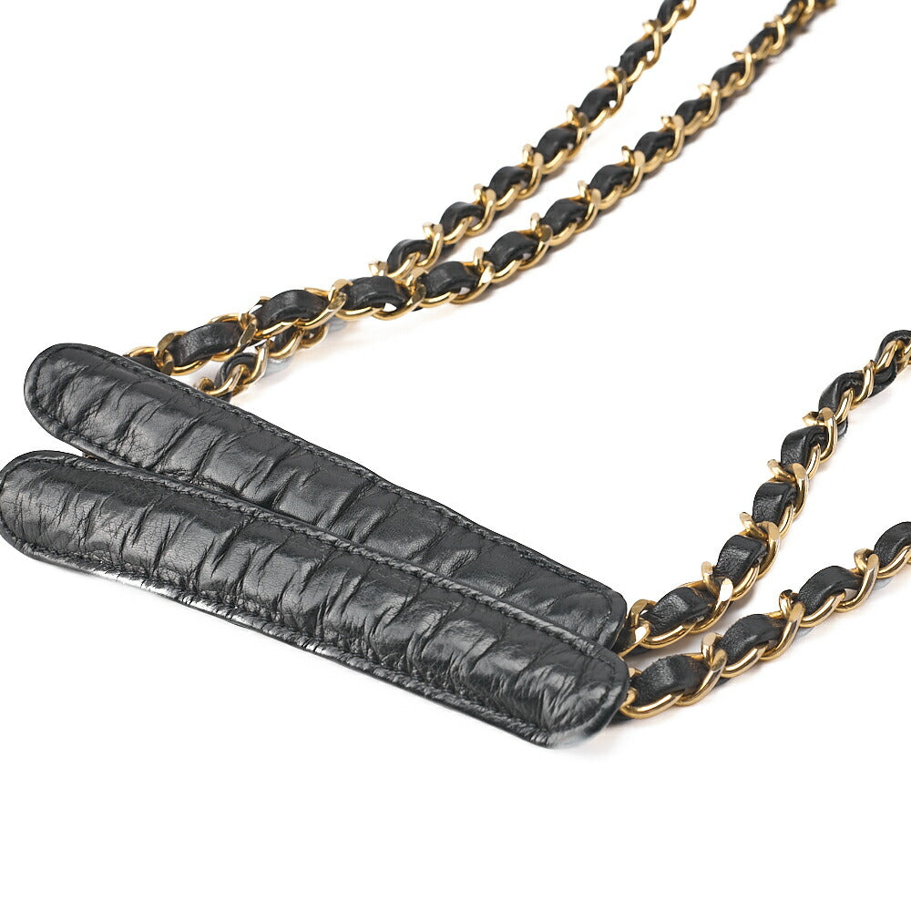 シャネル マトラッセ ダブルチェーン ショルダーバッグ ラムスキン ブラック ゴールド金具, 中古品