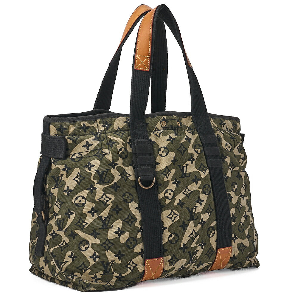 LOUIS VUITTON ルイヴィトン モノグラモ フラグメントレイ トートバッグ M95783 村上隆 マークジェイコブス カーキ ゴールド金具 中古品