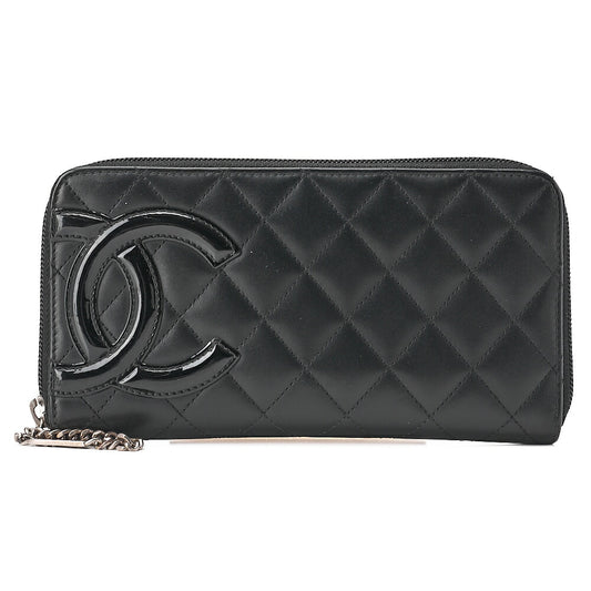 CHANEL Cambon Line Matelasse Round Long Wallet Calfskin Black Silver -Tone Hardware, Pre-Owned