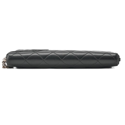 シャネル カンボンライン マトラッセ ラウンドファスナー長財布 カーフスキン 黒 シルバー金具 【中古】