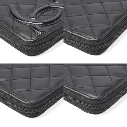 シャネル カンボンライン マトラッセ ラウンドファスナー長財布 カーフスキン 黒 シルバー金具 【中古】
