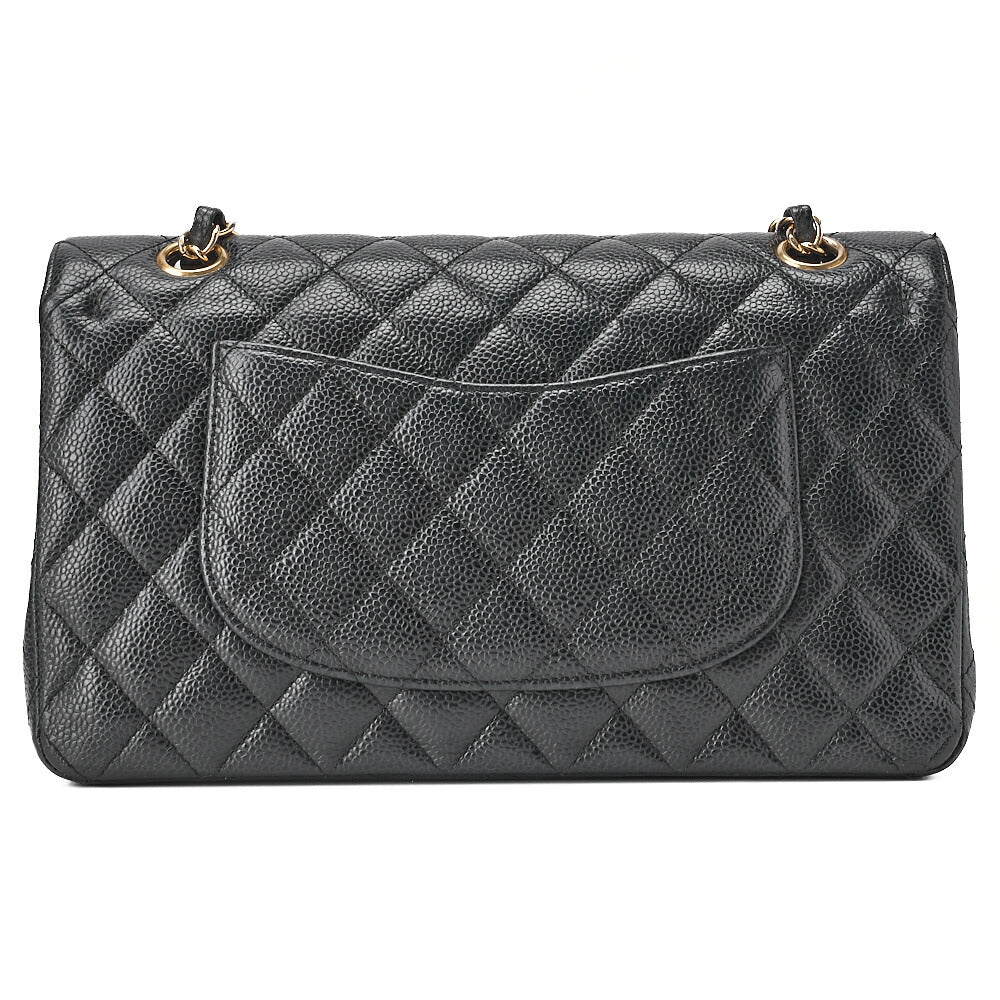CHANEL Caviar Skin Matelasse 25cm Double Flap Chain Shoulder Black Gold-Tone Hardware, Pre-Owned