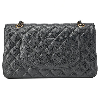 CHANEL Caviar Skin Matelasse 25cm Double Flap Chain Shoulder Black Gold-Tone Hardware, Pre-Owned