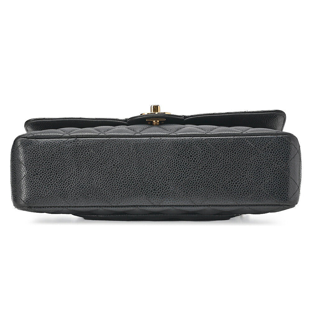 CHANEL Caviar Skin Matelasse 25cm Double Flap Chain Shoulder Black Gold-Tone Hardware, Pre-Owned
