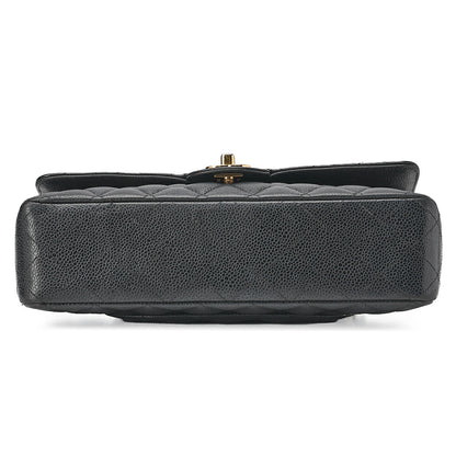 CHANEL Caviar Skin Matelasse 25cm Double Flap Chain Shoulder Black Gold-Tone Hardware, Pre-Owned