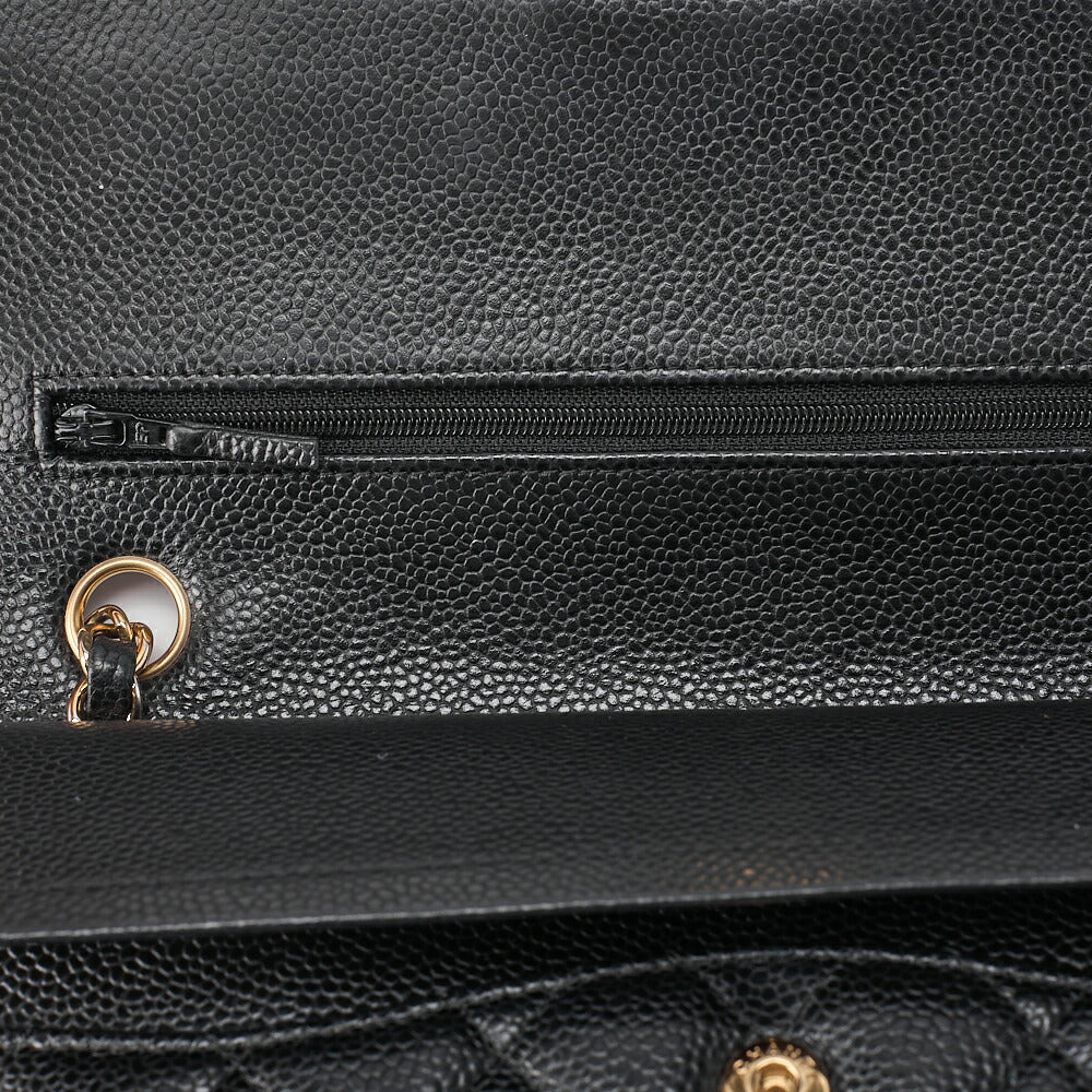 CHANEL Caviar Skin Matelasse 25cm Double Flap Chain Shoulder Black Gold-Tone Hardware, Pre-Owned