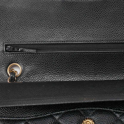 CHANEL Caviar Skin Matelasse 25cm Double Flap Chain Shoulder Black Gold-Tone Hardware, Pre-Owned