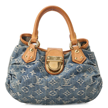 LOUIS VUITTON モノグラムデニム プリティ ハンドバッグ ブルー ゴールドトーン金具 中古