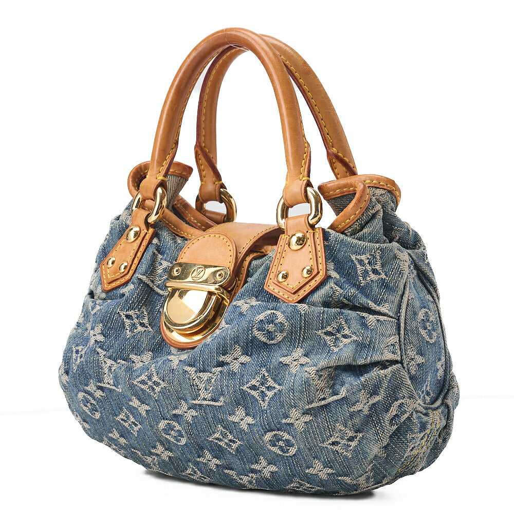 LOUIS VUITTON モノグラムデニム プリティ ハンドバッグ ブルー ゴールドトーン金具 中古