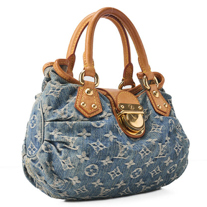 LOUIS VUITTON モノグラムデニム プリティ ハンドバッグ ブルー ゴールドトーン金具 中古
