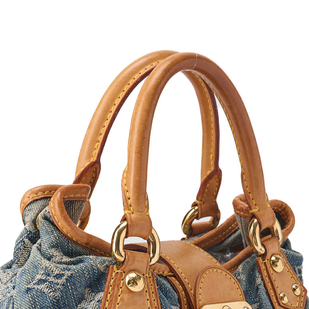 LOUIS VUITTON モノグラムデニム プリティ ハンドバッグ ブルー ゴールドトーン金具 中古