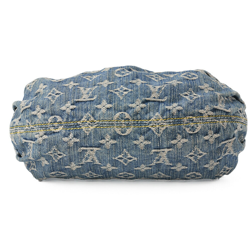 LOUIS VUITTON モノグラムデニム プリティ ハンドバッグ ブルー ゴールドトーン金具 中古
